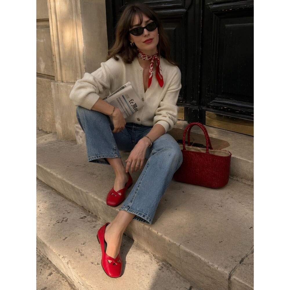 Thierry Rabotin Solstice Leather Ballet Flats in Red 9.5